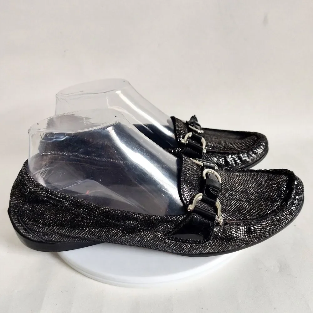 AGL Attilio Giusti Leombruni Shiny Black Soft Leather Horsebit Loafers 8‎ /38